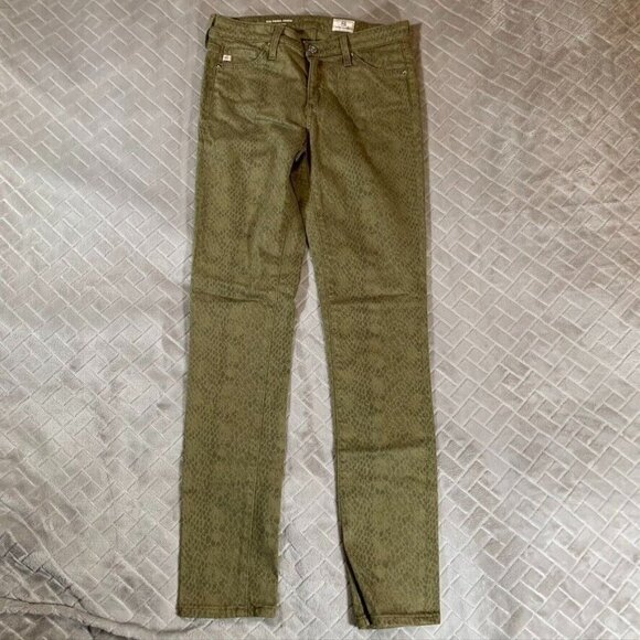 Ag Adriano Goldschmied Denim - Adriano Goldschmied Womens 25 Denim Jeans Green Snake Reptile Prima Skinny Ankle